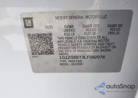 2020 Chevrolet Malibu Fwd Rs from USA, damaged, VIN 1G1ZG5ST3LF082078